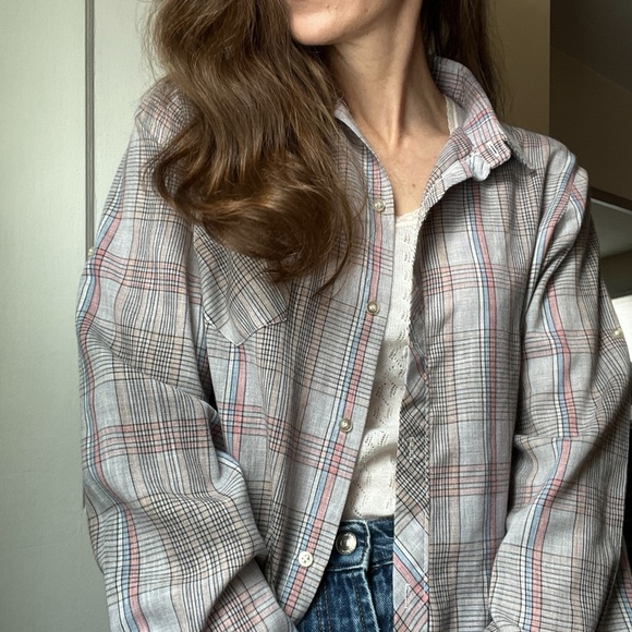 Vintage 70s 80s GAP Pastel Plaid Lightweight Button Down Blouse Top Shirt - Picture 12 of 13